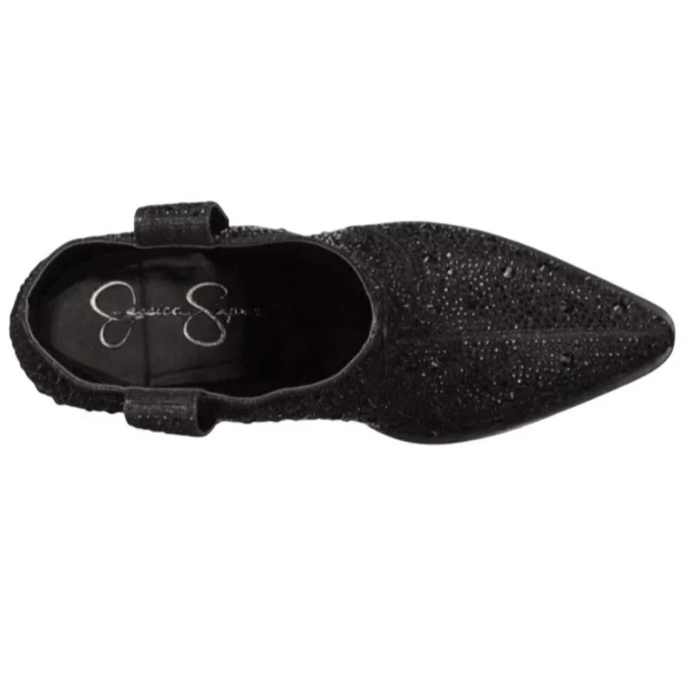 JESSICA SIMPSON / Black / Glittered / Ankle / Boots With Block Heel And Pull Tab